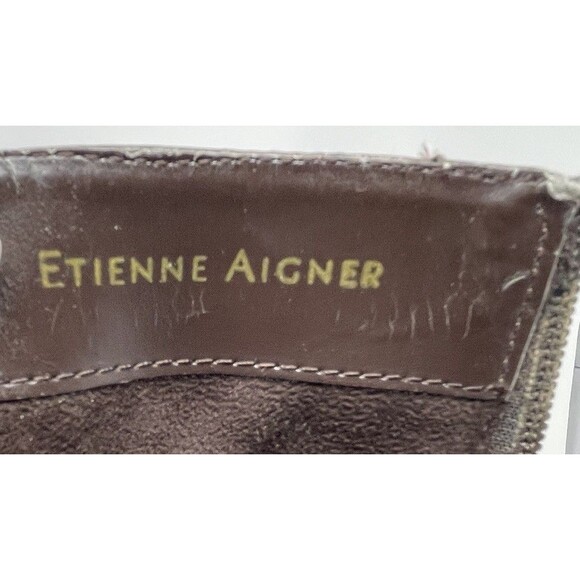 Etienne Aigner Brown Leather Knee High Riding Boots Zip Up 10M Embossed Logo - Picture 10 of 11
